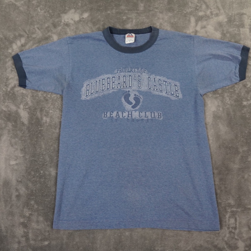 VTG Bluebeard's Beach Club Shirt Mens Medium Blue Contrast St Thomas 80's Party